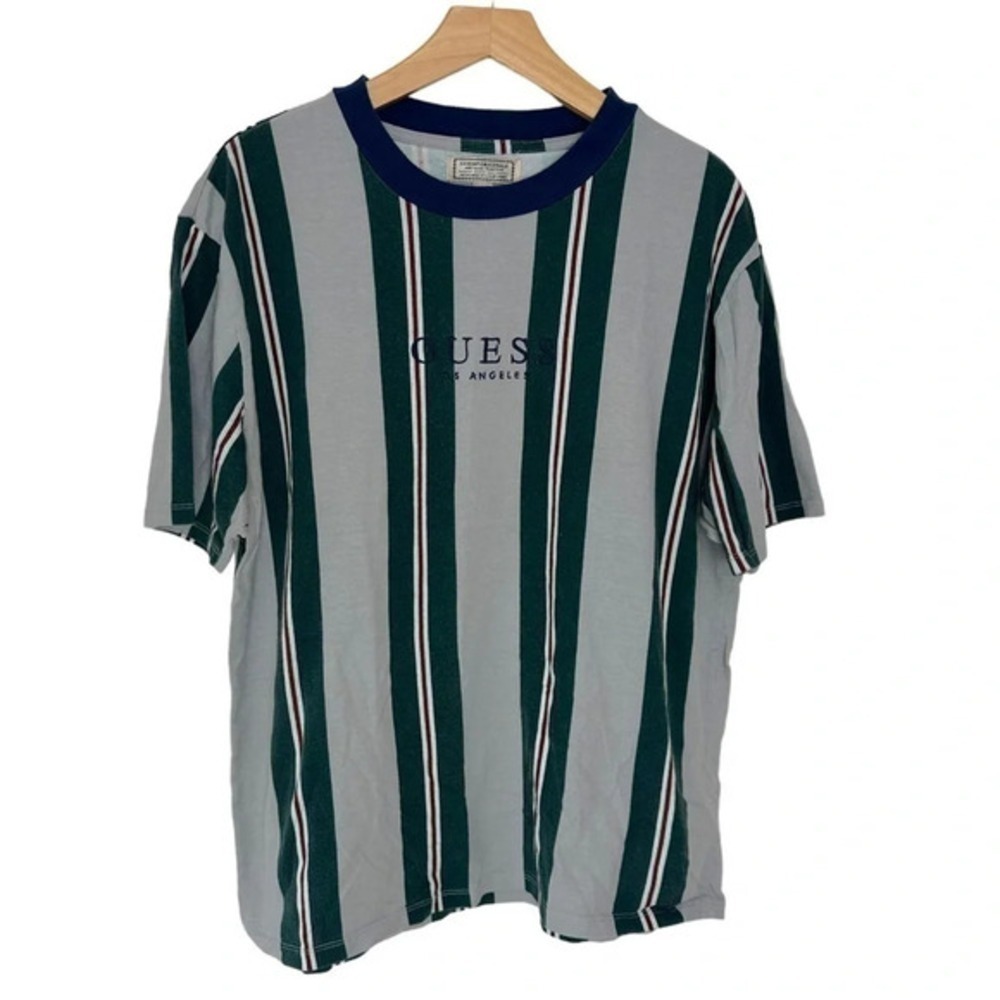 Guess Originals Mens Striped Short Sleeve T-Shirt‎ Grey Green M0GI1VRA281 Size M - Picture 2 of 5